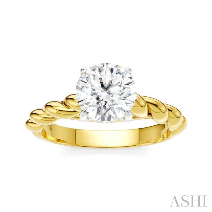 1/20 Ctw Akari Round Shape Rope Shank Round Cut Diamond Semi Mount Engagement Ring in 14K Yellow and White Gold