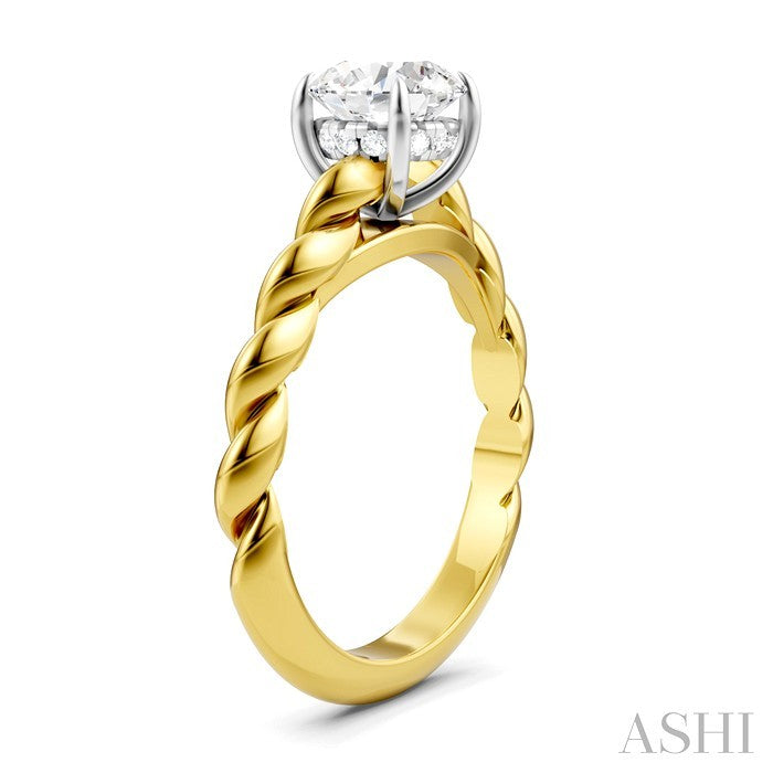 1/20 Ctw Akari Round Shape Rope Shank Round Cut Diamond Semi Mount Engagement Ring in 14K Yellow and White Gold