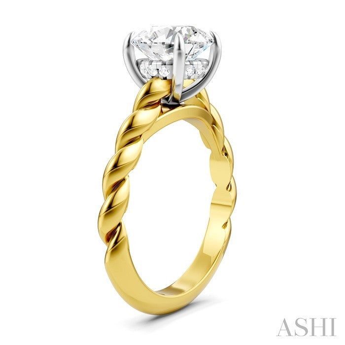 1/20 Ctw Akari Round Shape Rope Shank Round Cut Diamond Semi Mount Engagement Ring in 14K Yellow and White Gold