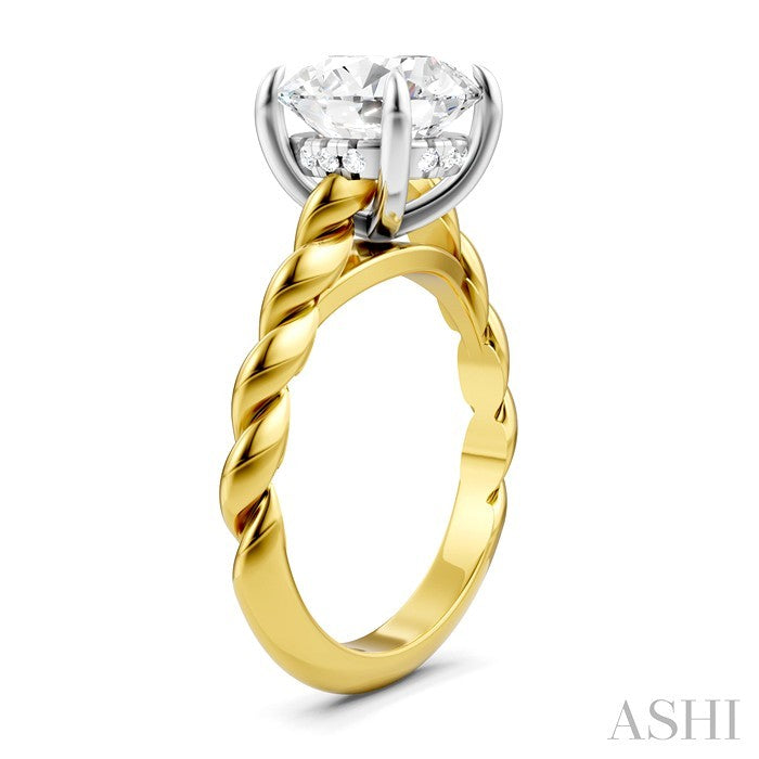 1/20 Ctw Akari Round Shape Rope Shank Round Cut Diamond Semi Mount Engagement Ring in 14K Yellow and White Gold