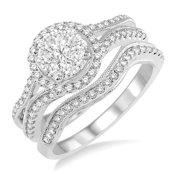 Round Shape Halo Shine Bright Diamond Wedding Set
