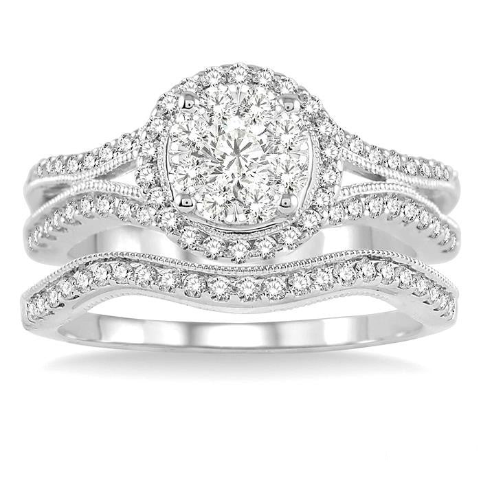 Round Shape Halo Shine Bright Diamond Wedding Set