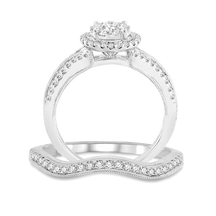 Round Shape Halo Shine Bright Diamond Wedding Set