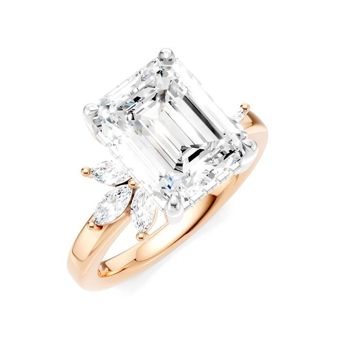 5/8 Ctw Emerald Shape Marquise and Round Cut Diamond Semi-Mount Engagement Ring in 14K Rose and White Gold