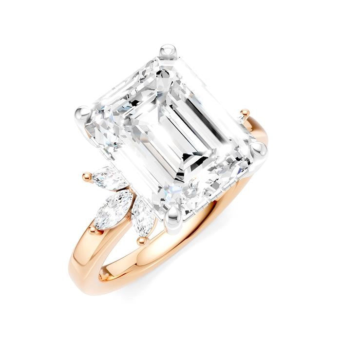 5/8 Ctw Emerald Shape Marquise and Round Cut Diamond Semi-Mount Engagement Ring in 14K Rose and White Gold
