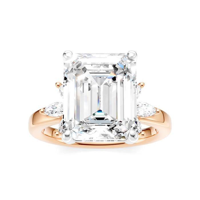 5/8 Ctw Emerald Shape Marquise and Round Cut Diamond Semi-Mount Engagement Ring in 14K Rose and White Gold