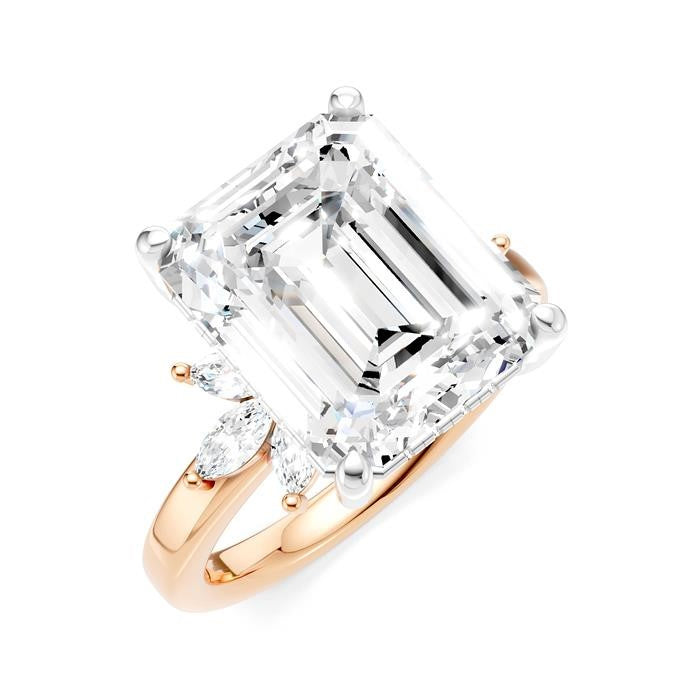5/8 Ctw Emerald Shape Marquise and Round Cut Diamond Semi-Mount Engagement Ring in 14K Rose and White Gold