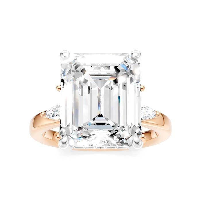 5/8 Ctw Emerald Shape Marquise and Round Cut Diamond Semi-Mount Engagement Ring in 14K Rose and White Gold