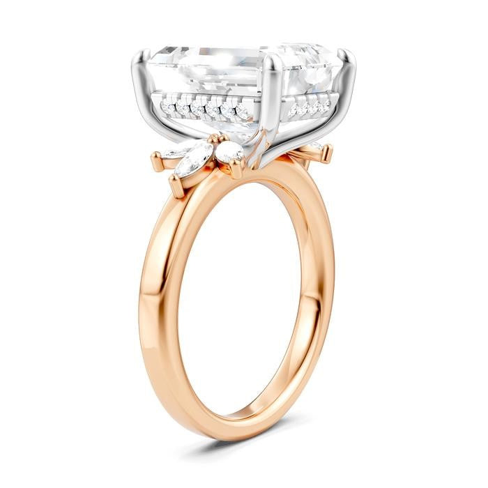 5/8 Ctw Emerald Shape Marquise and Round Cut Diamond Semi-Mount Engagement Ring in 14K Rose and White Gold