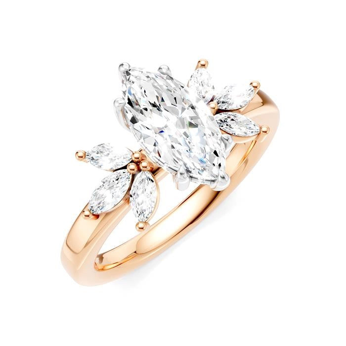 1/2 Ctw Akari Marquise and Round Cut Diamond Semi-Mount Engagement Ring in 14K Rose and White Gold