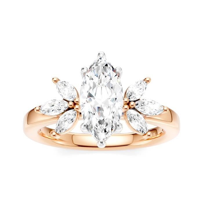1/2 Ctw Akari Marquise and Round Cut Diamond Semi-Mount Engagement Ring in 14K Rose and White Gold