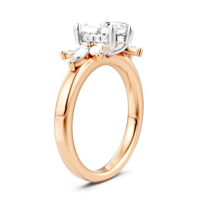1/2 Ctw Akari Marquise and Round Cut Diamond Semi-Mount Engagement Ring in 14K Rose and White Gold