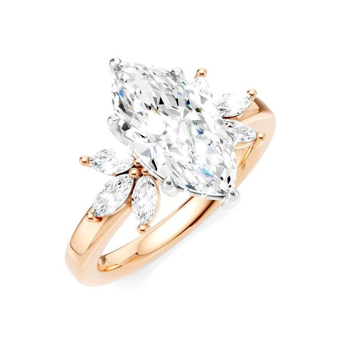 1/2 Ctw Akari Marquise and Round Cut Diamond Semi-Mount Engagement Ring in 14K Rose and White Gold