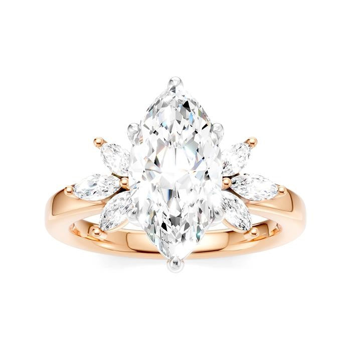 1/2 Ctw Akari Marquise and Round Cut Diamond Semi-Mount Engagement Ring in 14K Rose and White Gold
