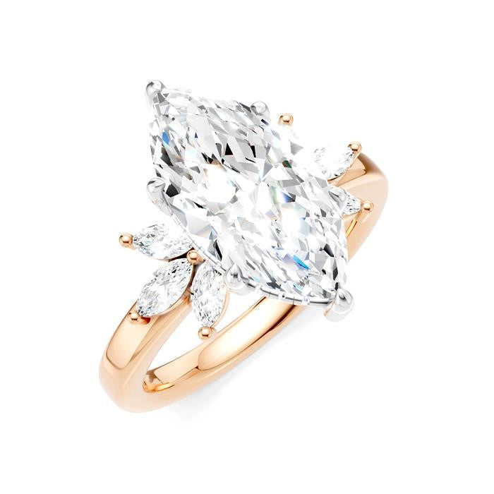 1/2 Ctw Akari Marquise and Round Cut Diamond Semi-Mount Engagement Ring in 14K Rose and White Gold
