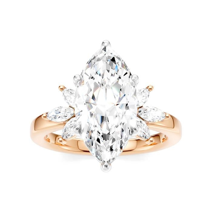 1/2 Ctw Akari Marquise and Round Cut Diamond Semi-Mount Engagement Ring in 14K Rose and White Gold
