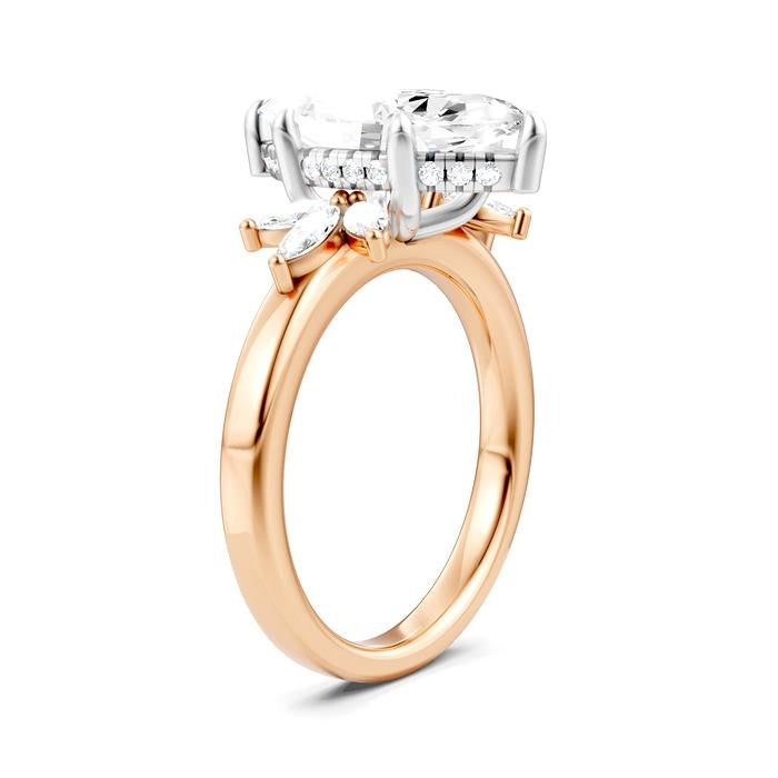 1/2 Ctw Akari Marquise and Round Cut Diamond Semi-Mount Engagement Ring in 14K Rose and White Gold