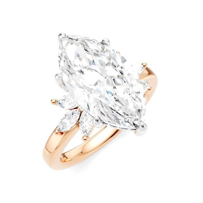 5/8 Ctw Akari Marquise and Round Cut Diamond Semi-Mount Engagement Ring in 14K Rose and White Gold