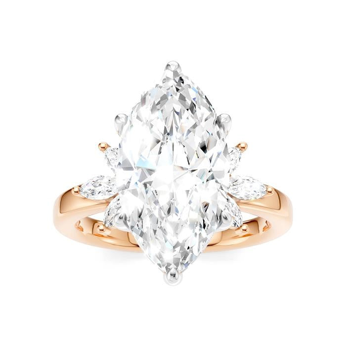5/8 Ctw Akari Marquise and Round Cut Diamond Semi-Mount Engagement Ring in 14K Rose and White Gold