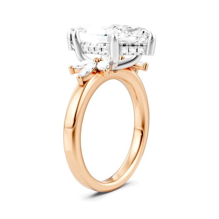 5/8 Ctw Akari Marquise and Round Cut Diamond Semi-Mount Engagement Ring in 14K Rose and White Gold