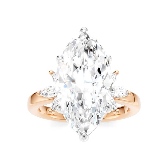 5/8 Ctw Akari Marquise and Round Cut Diamond Semi-Mount Engagement Ring in 14K Rose and White Gold