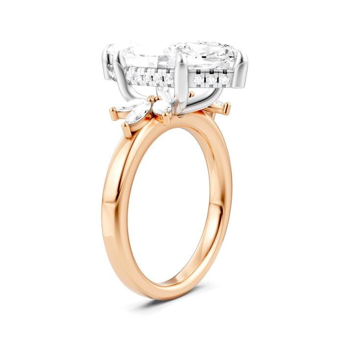 5/8 Ctw Akari Marquise and Round Cut Diamond Semi-Mount Engagement Ring in 14K Rose and White Gold