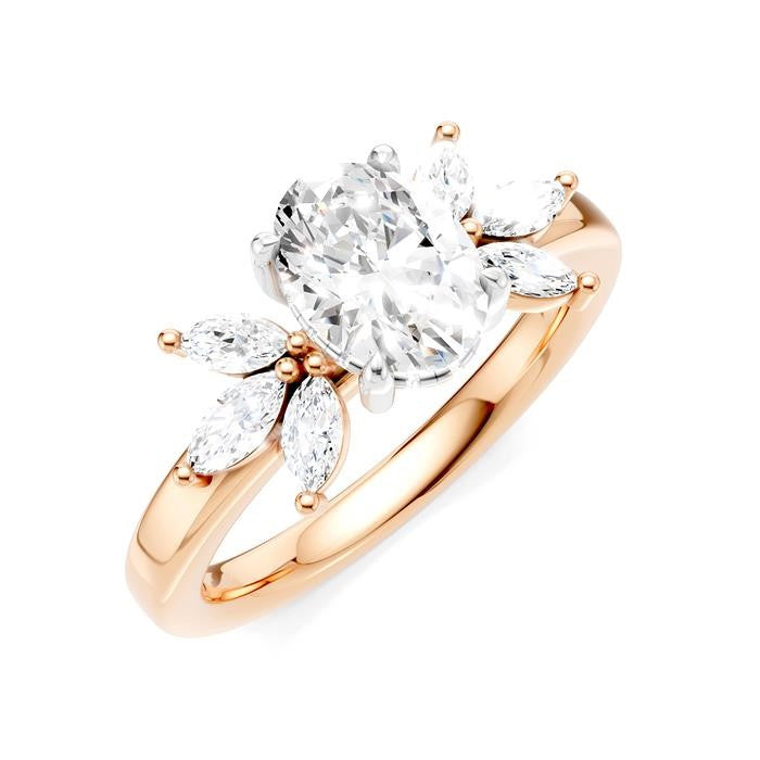 1/2 Ctw Akari Oval Shape Marquise and Round Cut Diamond Semi-Mount Engagement Ring in 14K Rose and White Gold