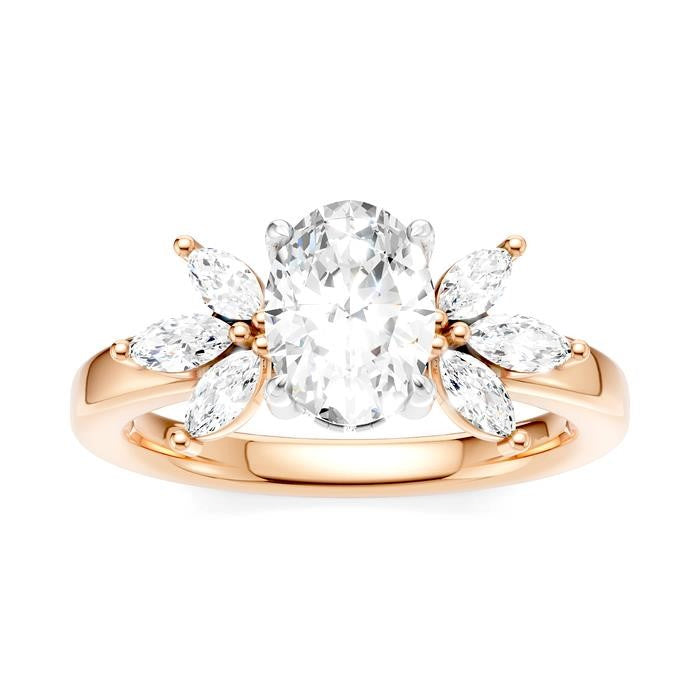 1/2 Ctw Akari Oval Shape Marquise and Round Cut Diamond Semi-Mount Engagement Ring in 14K Rose and White Gold