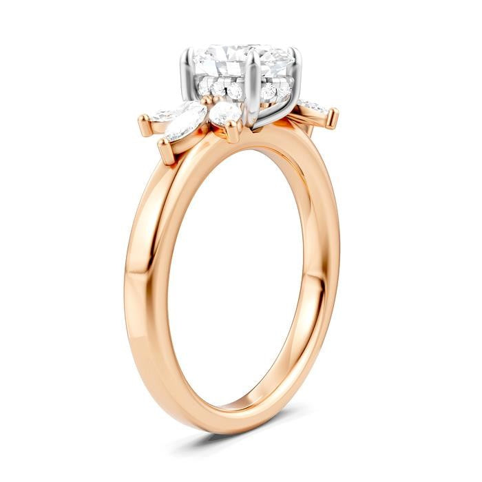 1/2 Ctw Akari Oval Shape Marquise and Round Cut Diamond Semi-Mount Engagement Ring in 14K Rose and White Gold
