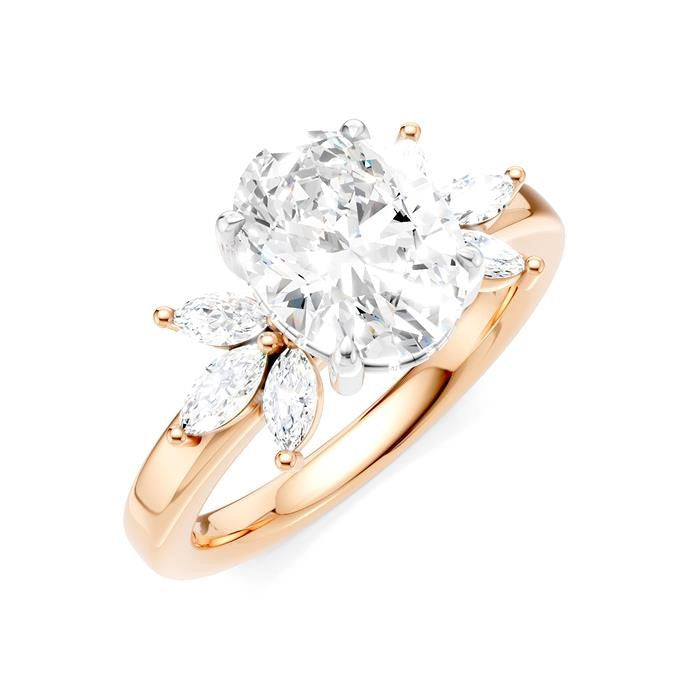1/2 Ctw Akari Oval Shape Marquise and Round Cut Diamond Semi-Mount Engagement Ring in 14K Rose and White Gold
