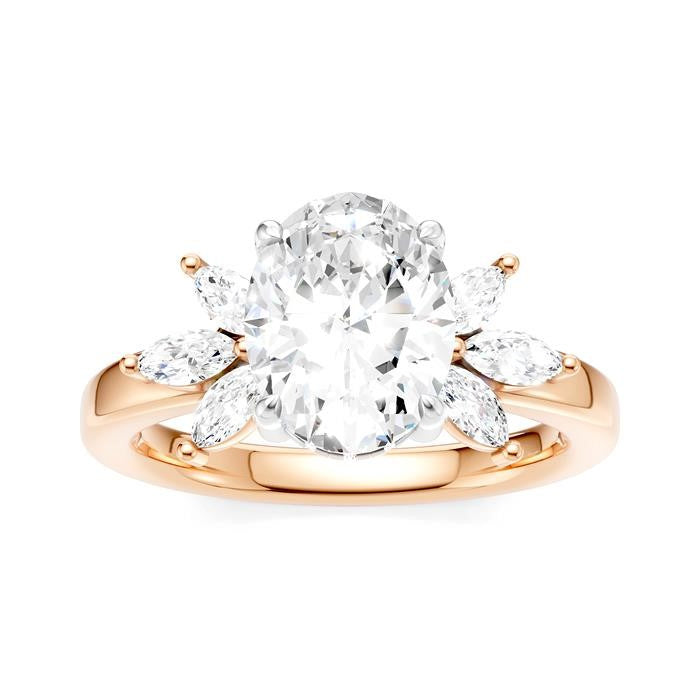 1/2 Ctw Akari Oval Shape Marquise and Round Cut Diamond Semi-Mount Engagement Ring in 14K Rose and White Gold