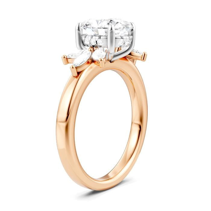 1/2 Ctw Akari Oval Shape Marquise and Round Cut Diamond Semi-Mount Engagement Ring in 14K Rose and White Gold
