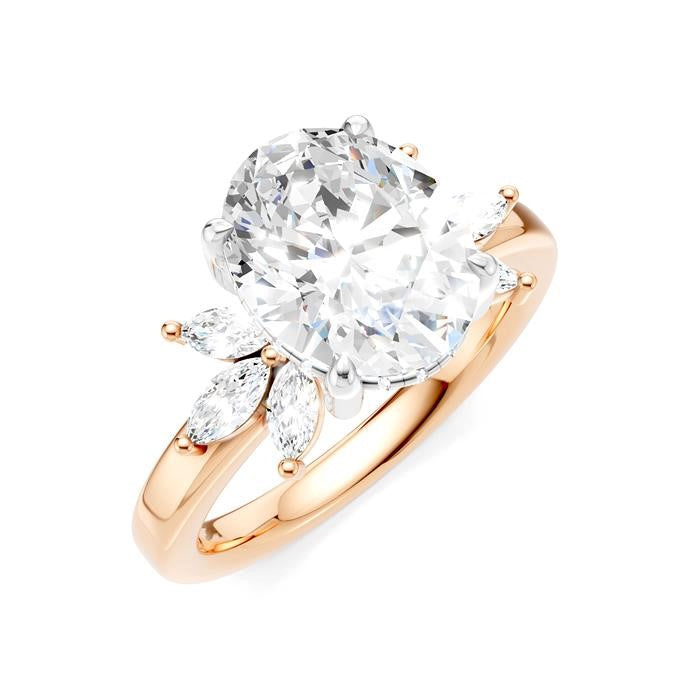 1/2 Ctw Akari Oval Shape Marquise and Round Cut Diamond Semi-Mount Engagement Ring in 14K Rose and White Gold