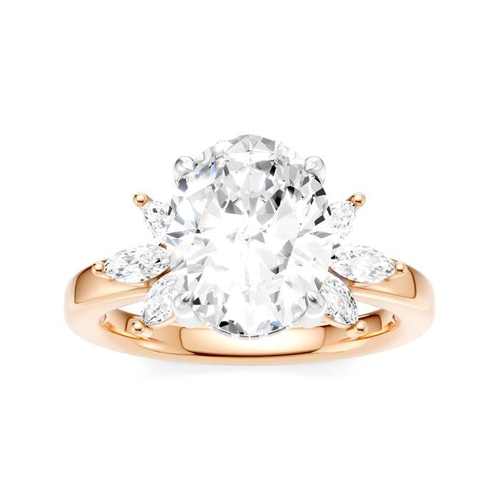 1/2 Ctw Akari Oval Shape Marquise and Round Cut Diamond Semi-Mount Engagement Ring in 14K Rose and White Gold