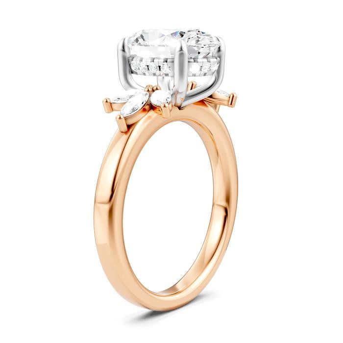 1/2 Ctw Akari Oval Shape Marquise and Round Cut Diamond Semi-Mount Engagement Ring in 14K Rose and White Gold