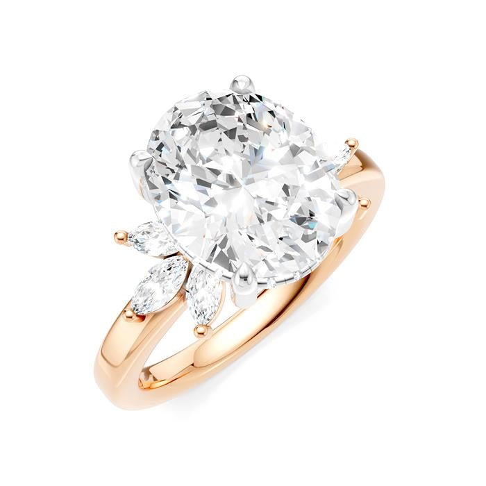 1/2 Ctw Akari Oval Shape Marquise and Round Cut Diamond Semi-Mount Engagement Ring in 14K Rose and White Gold