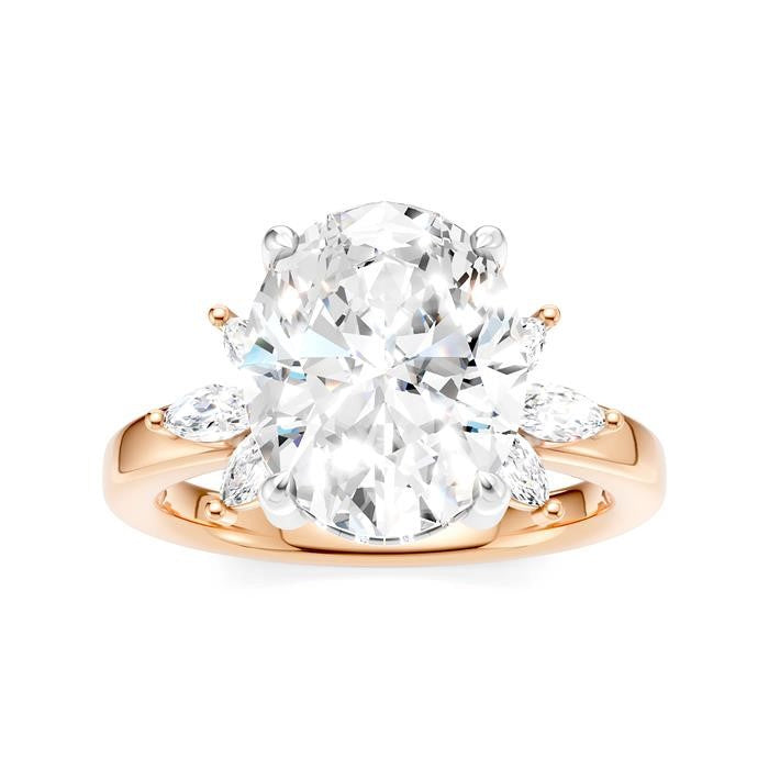1/2 Ctw Akari Oval Shape Marquise and Round Cut Diamond Semi-Mount Engagement Ring in 14K Rose and White Gold