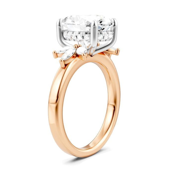 1/2 Ctw Akari Oval Shape Marquise and Round Cut Diamond Semi-Mount Engagement Ring in 14K Rose and White Gold