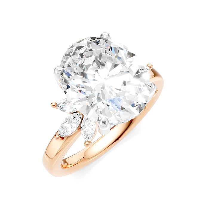 5/8 Ctw Akari Oval Shape Marquise and Round Cut Diamond Semi-Mount Engagement Ring in 14K Rose and White Gold