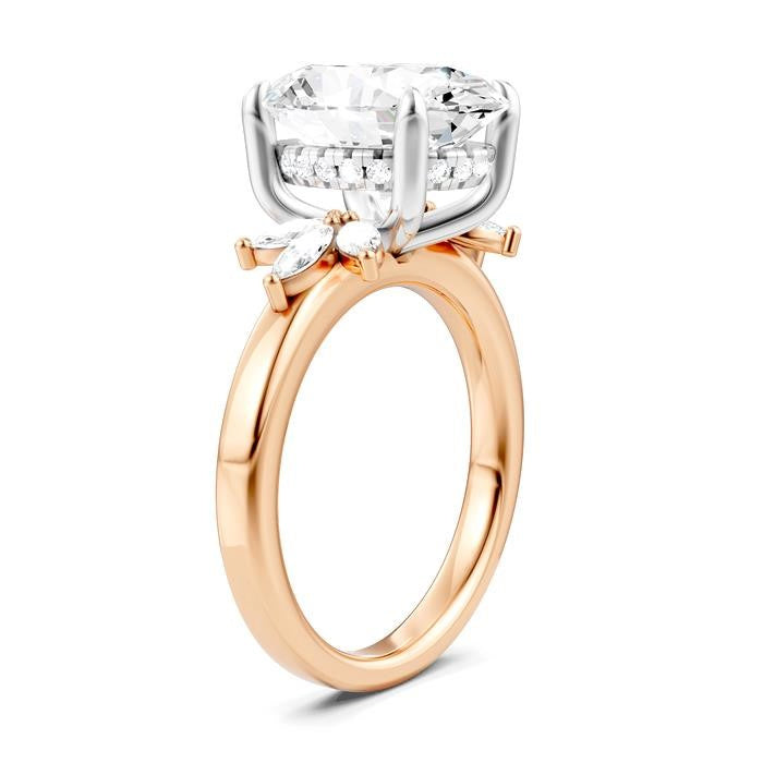 5/8 Ctw Akari Oval Shape Marquise and Round Cut Diamond Semi-Mount Engagement Ring in 14K Rose and White Gold