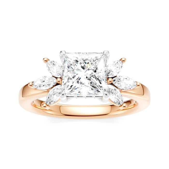 1/2 Ctw Akari Princess Shape Marquise and Round Cut Diamond Semi-Mount Engagement Ring in 14K Rose and White Gold