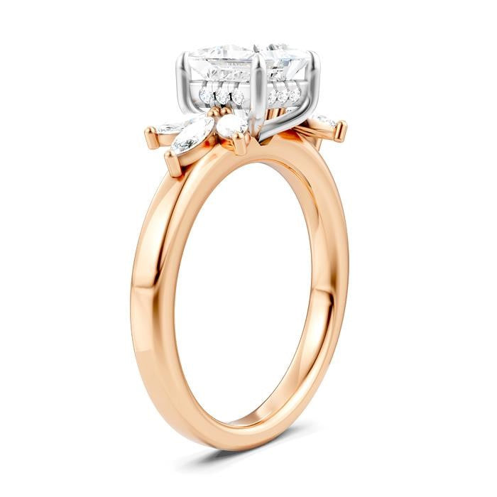 1/2 Ctw Akari Princess Shape Marquise and Round Cut Diamond Semi-Mount Engagement Ring in 14K Rose and White Gold
