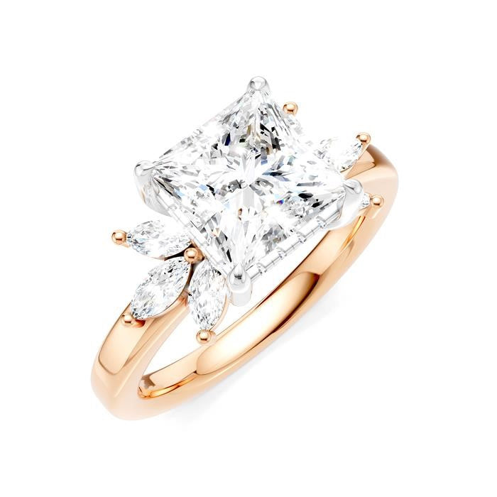1/2 Ctw Akari Princess Shape Marquise and Round Cut Diamond Semi-Mount Engagement Ring in 14K Rose and White Gold