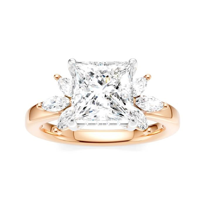 1/2 Ctw Akari Princess Shape Marquise and Round Cut Diamond Semi-Mount Engagement Ring in 14K Rose and White Gold