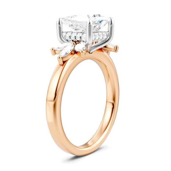 1/2 Ctw Akari Princess Shape Marquise and Round Cut Diamond Semi-Mount Engagement Ring in 14K Rose and White Gold