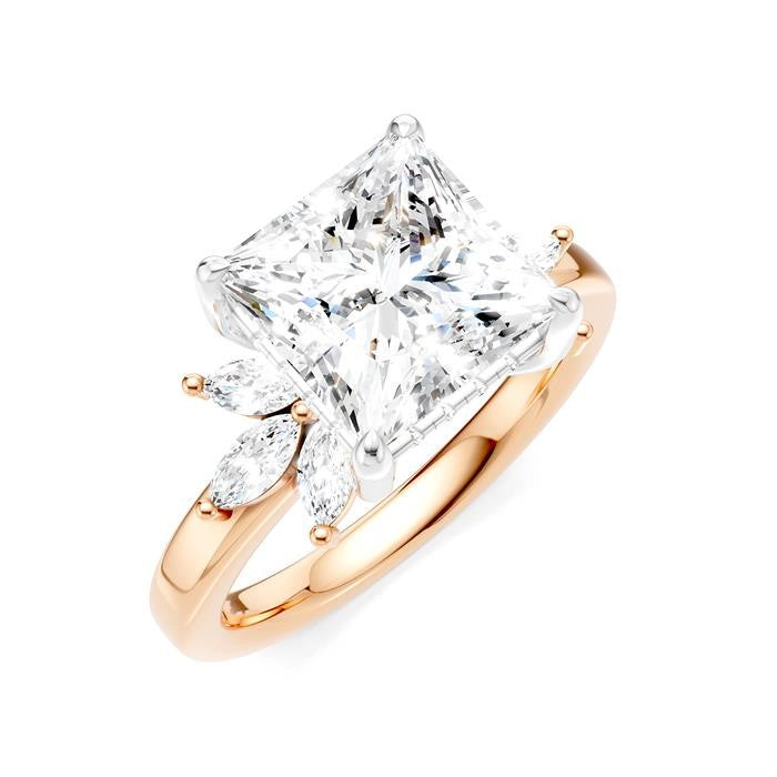 1/2 Ctw Akari Princess Shape Marquise and Round Cut Diamond Semi-Mount Engagement Ring in 14K Rose and White Gold