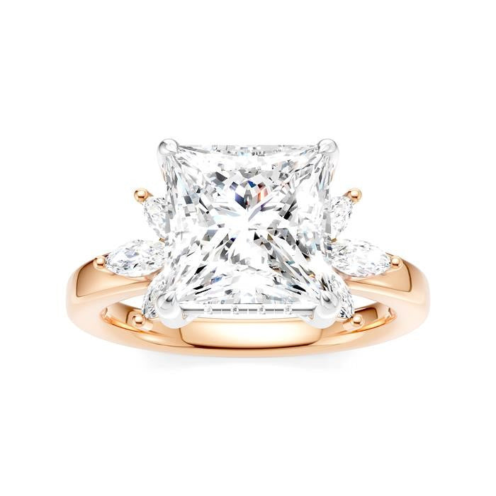 1/2 Ctw Akari Princess Shape Marquise and Round Cut Diamond Semi-Mount Engagement Ring in 14K Rose and White Gold