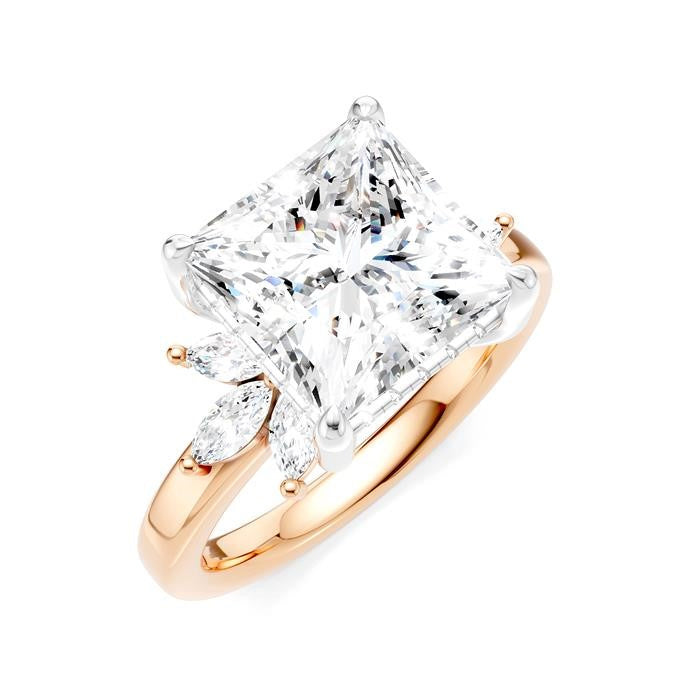 5/8 Ctw Akari Princess Shape Marquise and Round Cut Diamond Semi-Mount Engagement Ring in 14K Rose and White Gold