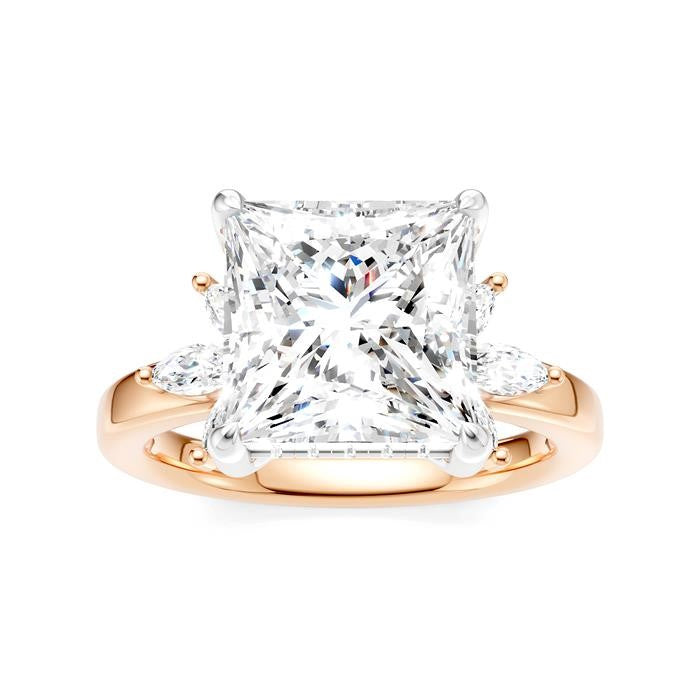 5/8 Ctw Akari Princess Shape Marquise and Round Cut Diamond Semi-Mount Engagement Ring in 14K Rose and White Gold