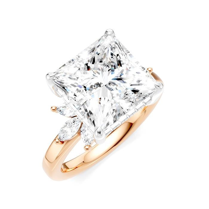 5/8 Ctw Akari Princess Shape Marquise and Round Cut Diamond Semi-Mount Engagement Ring in 14K Rose and White Gold